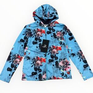 NEW Foray Golf Neoprene Hoodie Full Zip SMALL Blue Floral All Over Print Womens